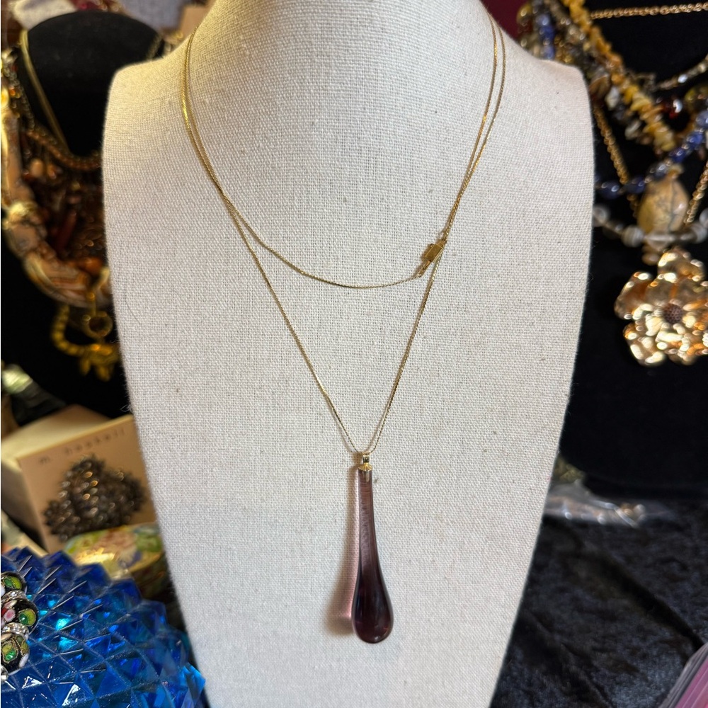 Elegant 14k Gold and Purple Teardrop Pendant Necklace